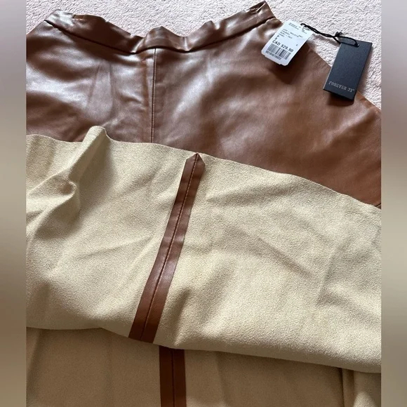 NWT Forever21 Cognac Faux Leather Midi Circle Skirt - Size Small - Picture 6 of 10
